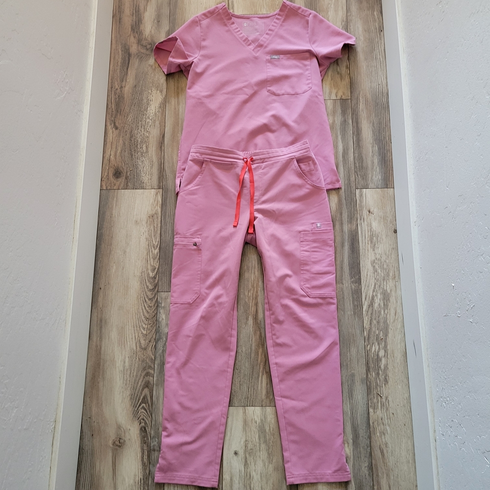Figs Pink V-Neck Scrub Top